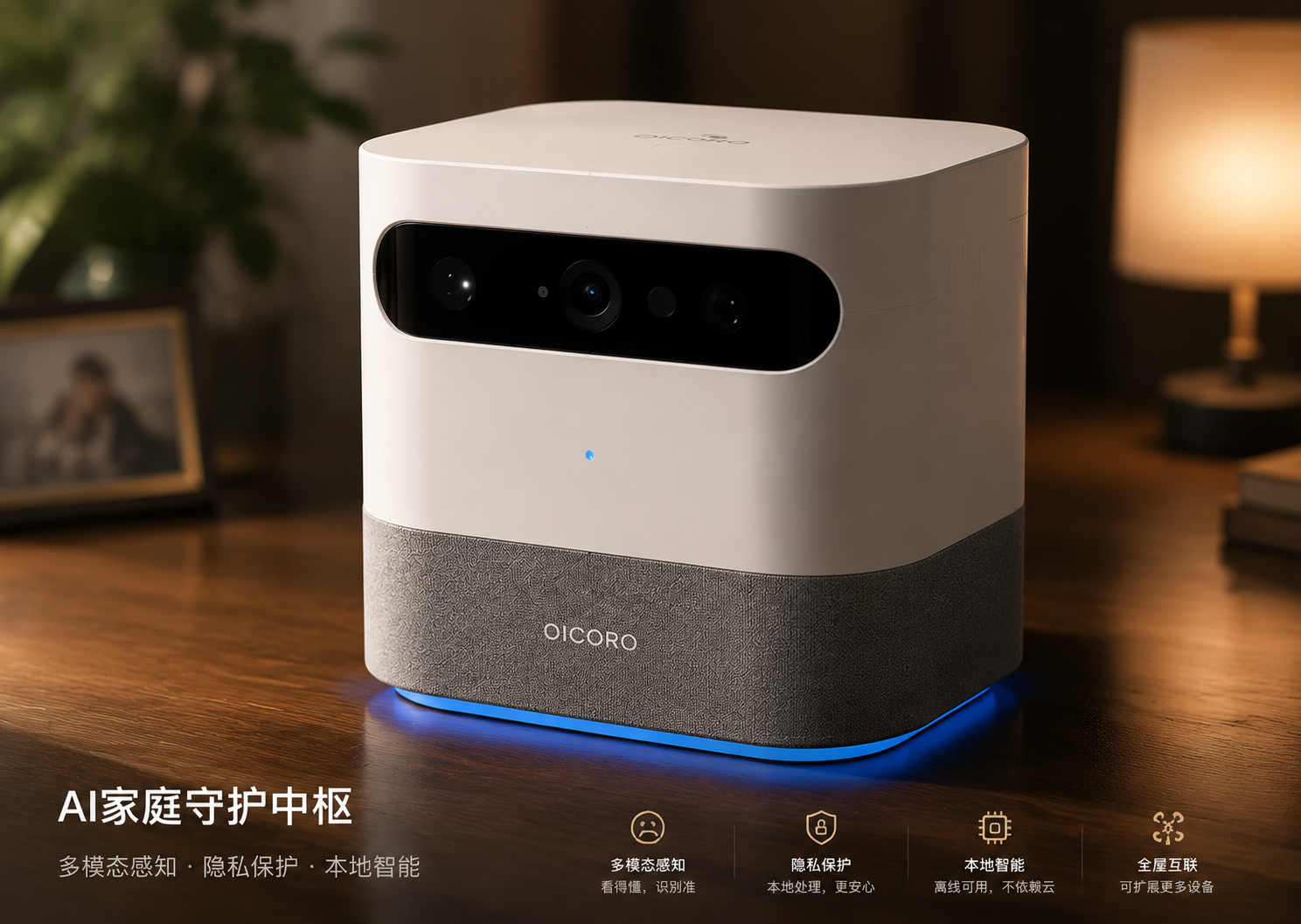 OICORO AI 家庭守护中枢真实产品摄影